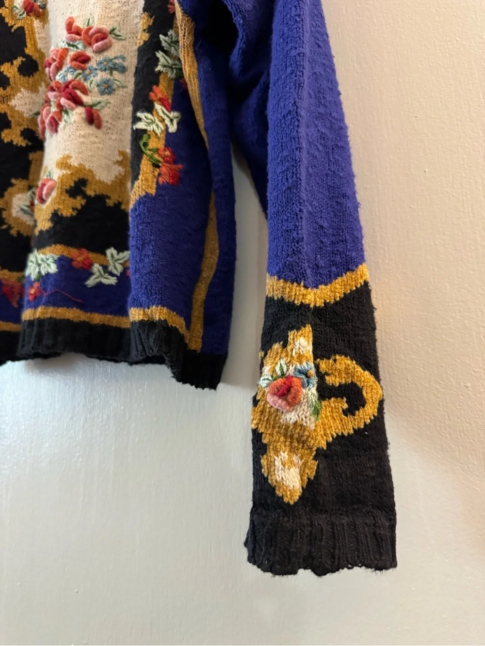 Vintage Rare CAROLE LITTLE Embellished Sweater Multi-Color Petites Small Baroque